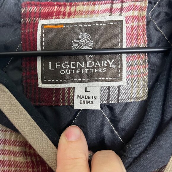 Legendary Outfitters Plaid Shacket Large Red/Brown Hooded Snap Front Drawstring - Picture 7 of 13